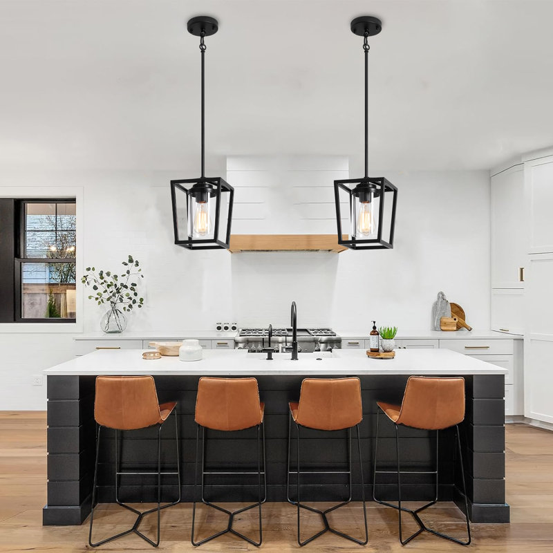 Luminaire suspendu pour îlot de cuisine à 1 lumière avec abat-jour en verre transparent