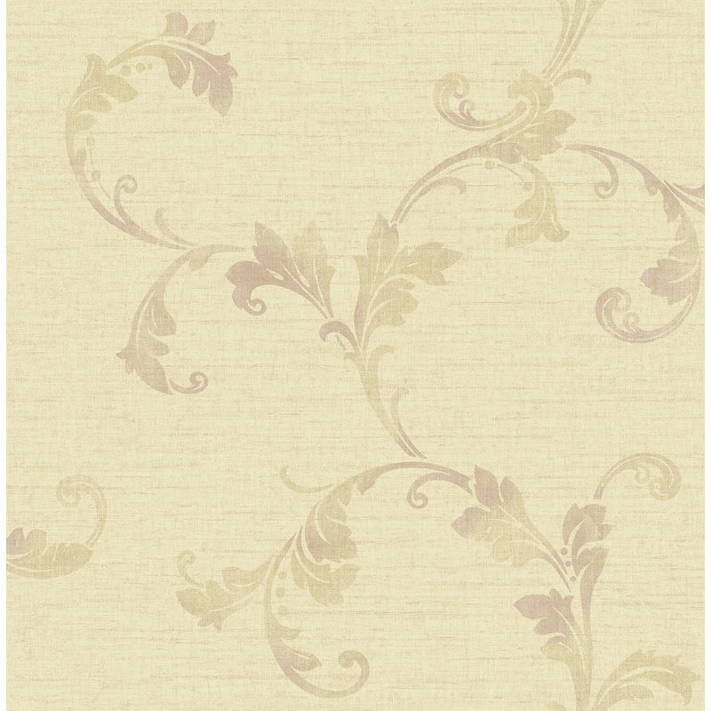  Papier peint à motif de volutes Corby, Beige métallique / mauve
