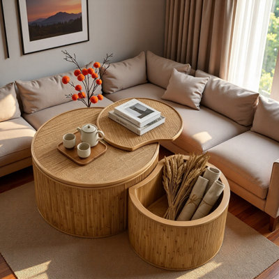 Table basse 43,9 "en rotin rétro incrusté avec fonction de rangement