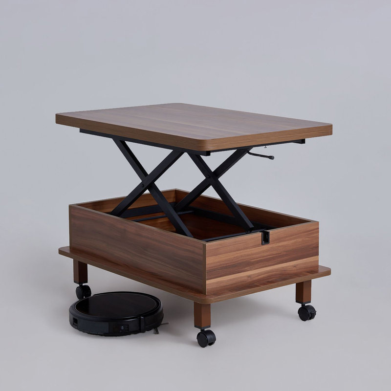 Table basse à roulettes avec rangement Lift-Top, Noyer