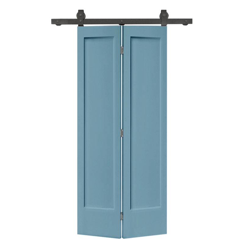 Porte de grange pliante à panneaux en panneau de fibres à densité moyenne avec ensemble de quincaillerie d'installation