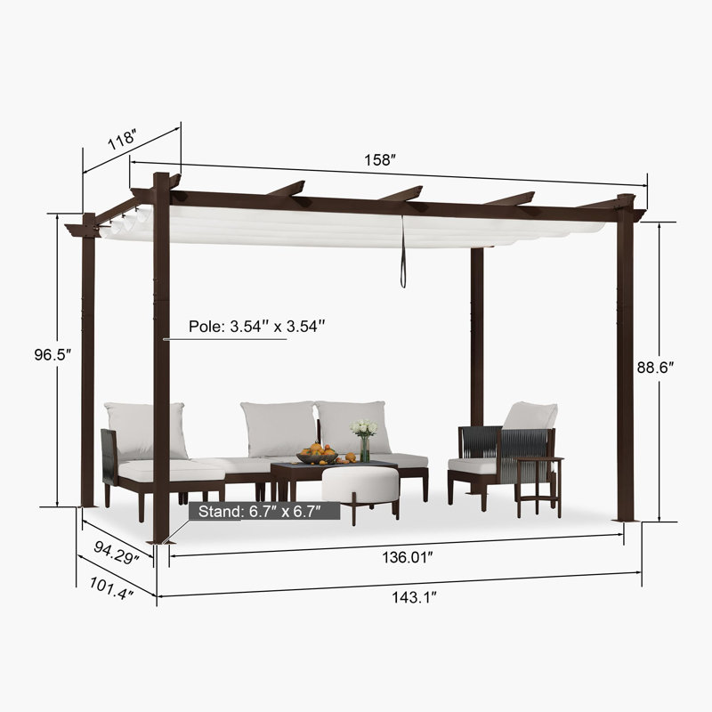Purple Leaf Aluminium Pergola With Canopy, White, 96"H x 158" W x 118" D