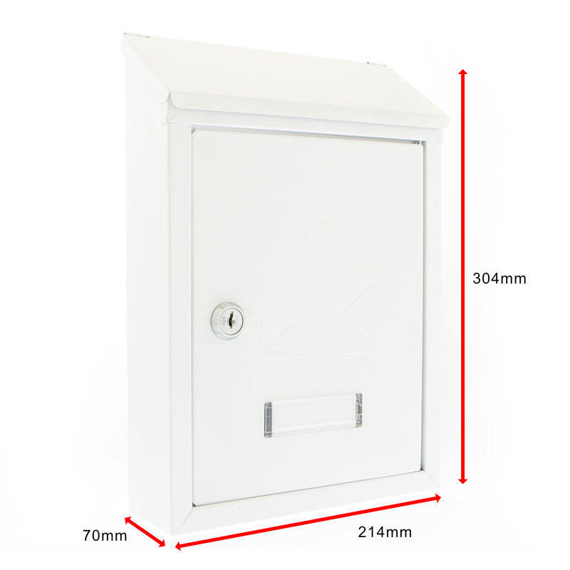 Avon Rear Entry Wall Mounted Galvanised Steel Lockable Weatherproof Post Box - 21x30x7cm, White