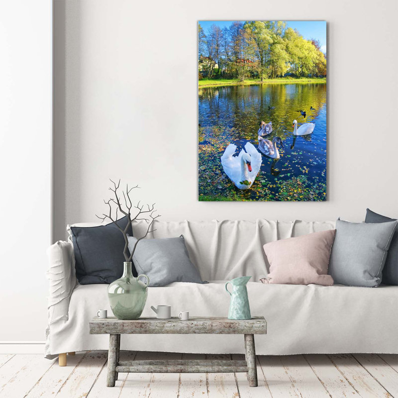 Swans On The Pond - Wrapped Canvas Print