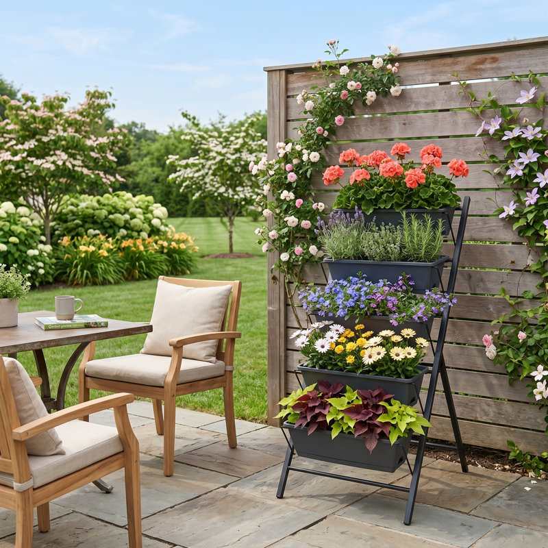 Space-Saving 5-Tier Vertical Raised Garden Bed, Built-In Efficient Drainage System & Removable Planting Trays, Rust-Resistant Weather-Proof Frame, Fits Balcony, Patio