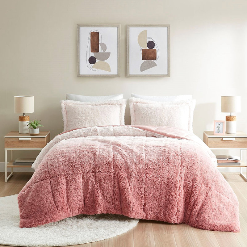 Édredon en fausse fourrure Blush Ombre - simple / simple TG, chaud, confortable, doux, lavable à la machine