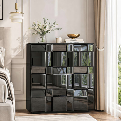 Table de chevet à miroir géométrique de luxe avec tiroirs de rangement multiples, table d'appoint moderne en verre réfléchissant argenté, armoire d'appoint en miroir pour chambre à coucher glamour, ensemble de 2