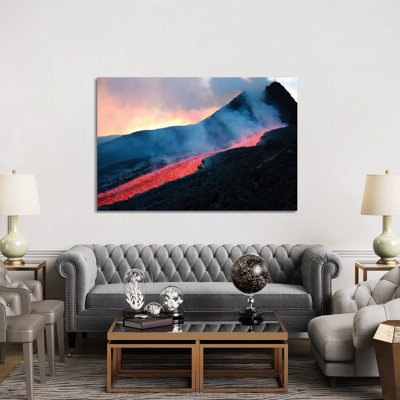 Lava Flowing From Base Of Hornito During Eruption Of Mount Etna Volcano by Richard Roscoe - Wrapped Canvas Print