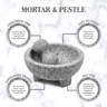 Grand Mortier Et Pilon 8 Pouces - 2 Pilons Inclus - Pierre Naturelle Grise 5 Tasses