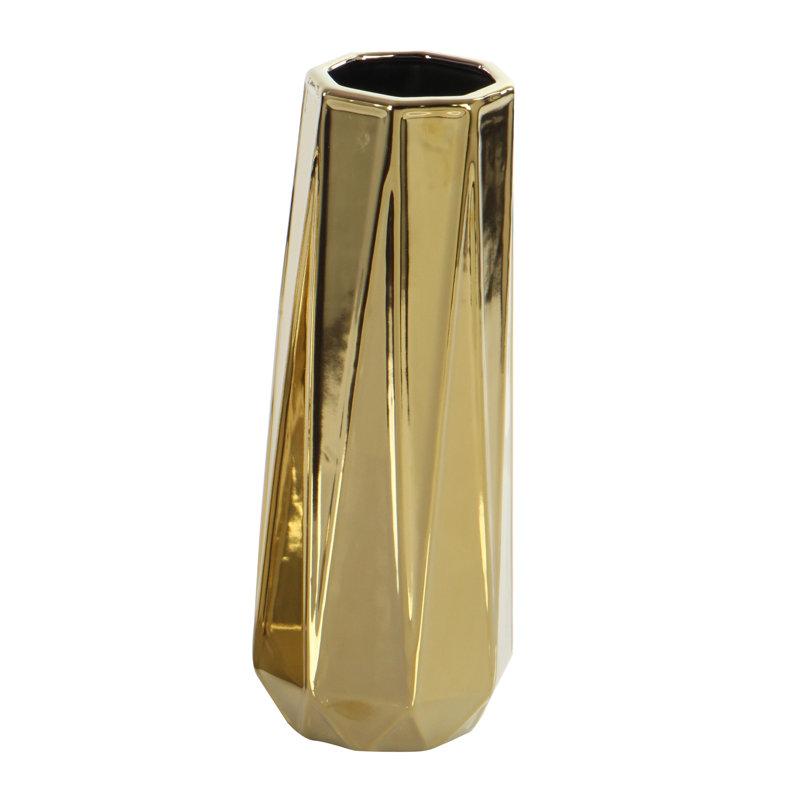 Ceramic Faceted Geometric Decorative Vase Set, Gold