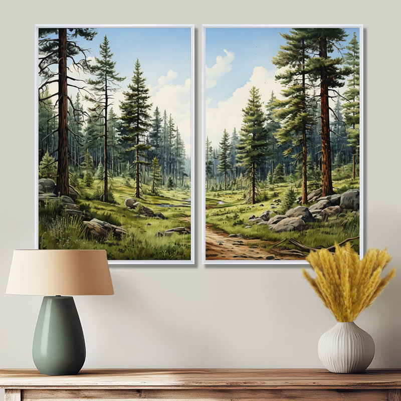 Pine Tree Whispering Pines II - Floral Tree Pine, reproduction d'art sur toile, Floater Framed Print without Mat, Blanc