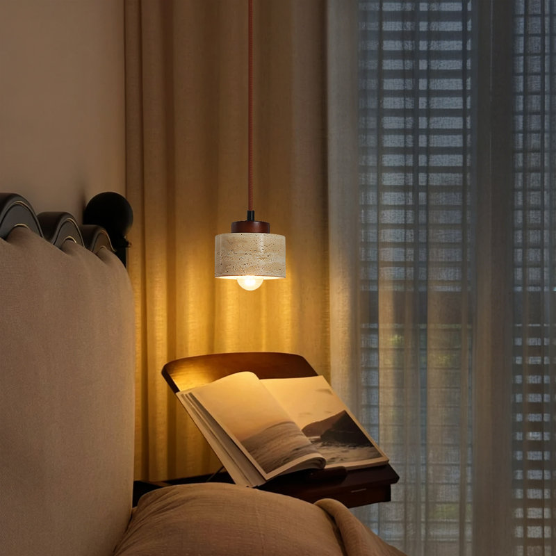 Luminaire suspendu 1 lumière pierre et bois