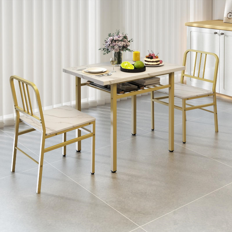 2 - Person Dining Set, White, Gold