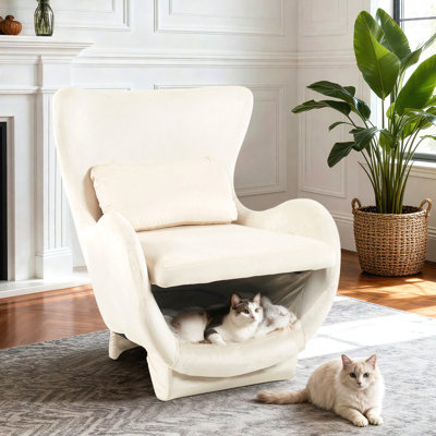 Fauteuil d'appoint en velours de style moderne 2 en 1 pour animaux de compagnie avec dossier rembourré en tissu pour chaise de patio d'extérieur