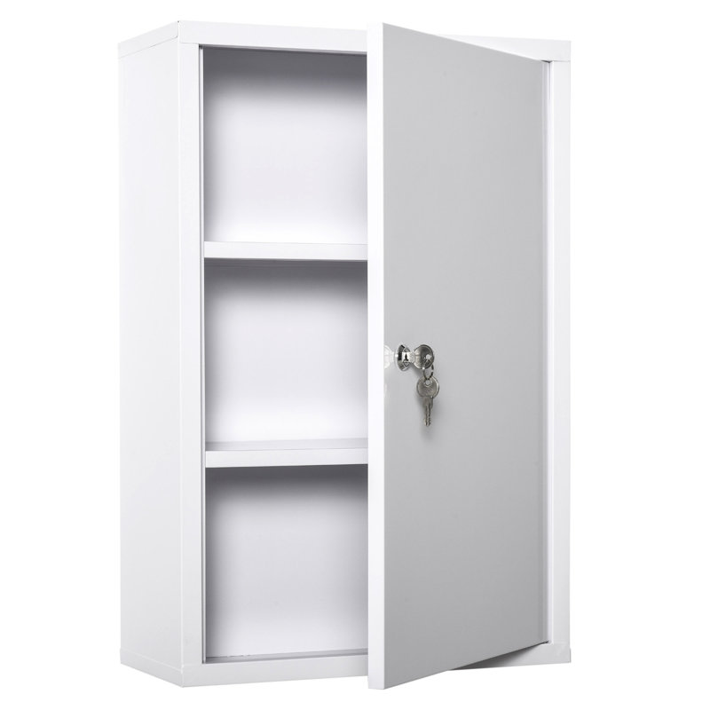 Armoire à pharmacie avec rangement mural verrouillable 3 niveaux pour salle de bain blanc neige | Acier | Blanc neige