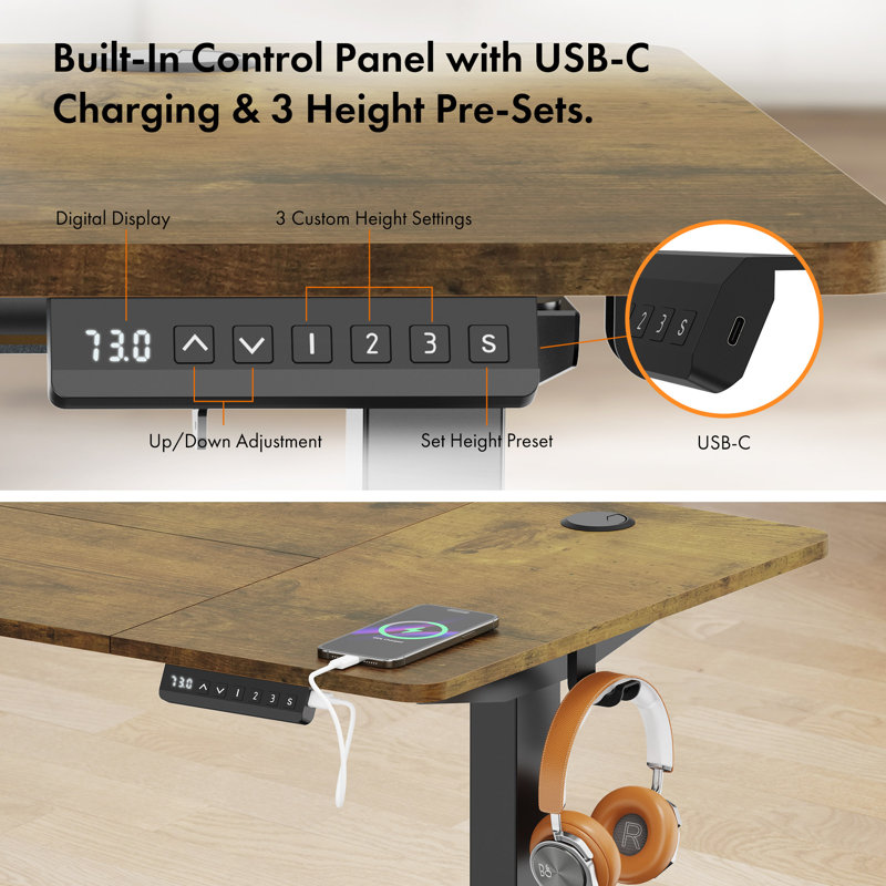 Adjustable Metal Base Standing Desk, 120 W x 60 D, Walnut/Black