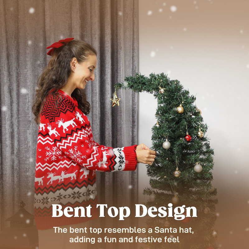 Arbre de Noël courbé 5 pi avec sapin de Noël fantaisiste 5 pi avec 300 Leds et base en métal, 5' H
