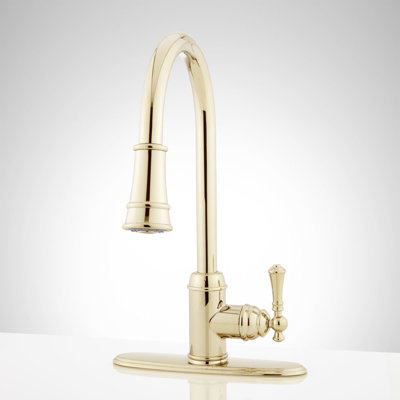Amberley Single-Hole Pull-Down Spray Kitchen Faucet - Brushed Gold