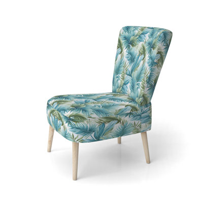 Chaise d'appoint rembourrée à motif tropical bleu azur et vert