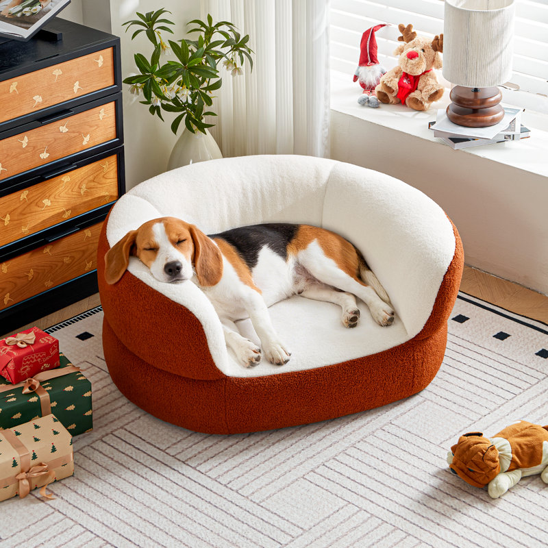 Canapé pour chien 39,4 po en faux peau de mouton pour chiens de grande taille et de taille moyenne, canapé-lit semi-enveloppé pour chambre à coucher sans assemblage requis