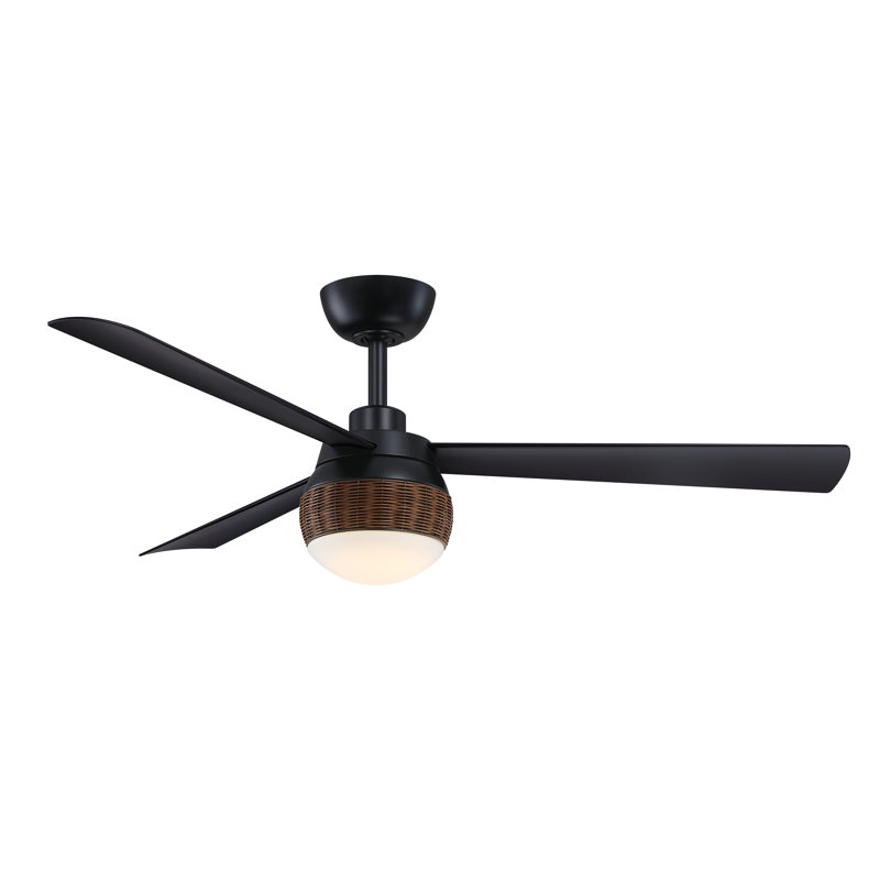 Paget 52 inch Indoor/Outdoor Ceiling Fan with LED Light Kit - Black with Black blades, Matte Black/Brown, Matte Black
