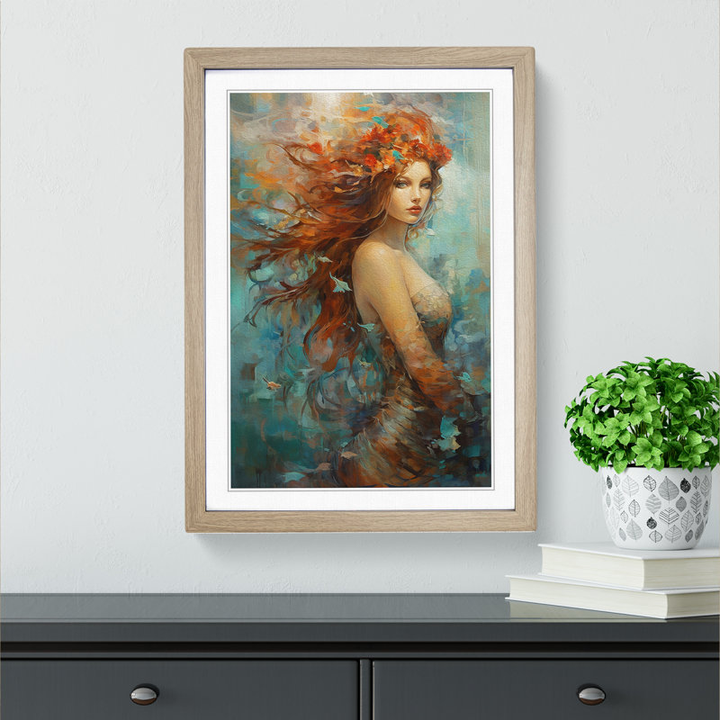 Mermaid Abstract Framed Print, Oak , 46cm H x 34cm W x 2cm D