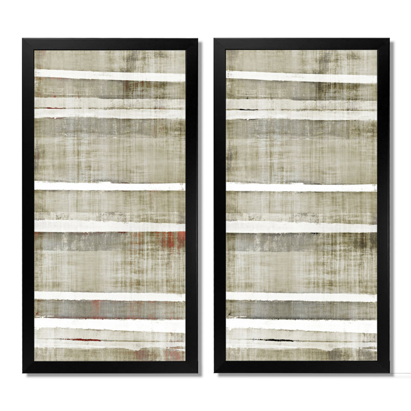 «Teal Meets Beige Abstract Stripes», ensemble de 2 impressions sur toile, H 40 po x l 40 po x P 1 po, Cadre photo noir