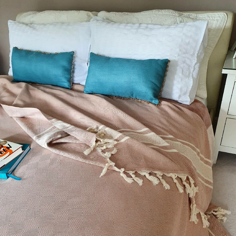 Eptakomi Cotton Chevron / Zig Zag Bedspread, Cinnamon, 270 W x 260cm L