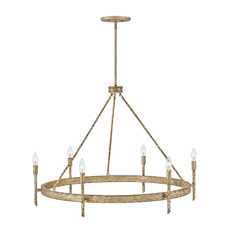 Tress 36.25" Six-Light Candle Single Tier Chandelier, Champagne Gold