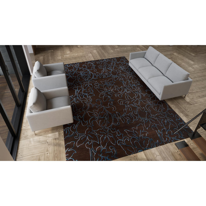 Brown Nu Vibrant Modern Tibetan Wool Silk Blend Rug - 10' x 14'4"