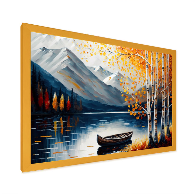 «Canoe on a Lake in Fall II», reproduction sur toile, Encadrement doré, H 12 po x l 20 po x P 1 po