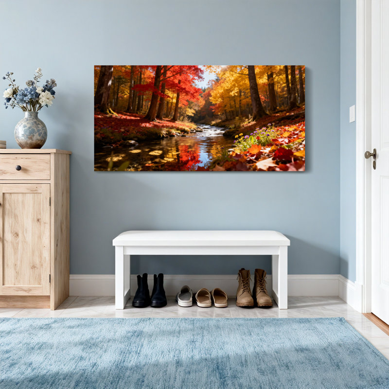 Paysage et nature Forêt d'automne ruisseau feuilles colorées arbres réflexion, H 16 po x l 32 po