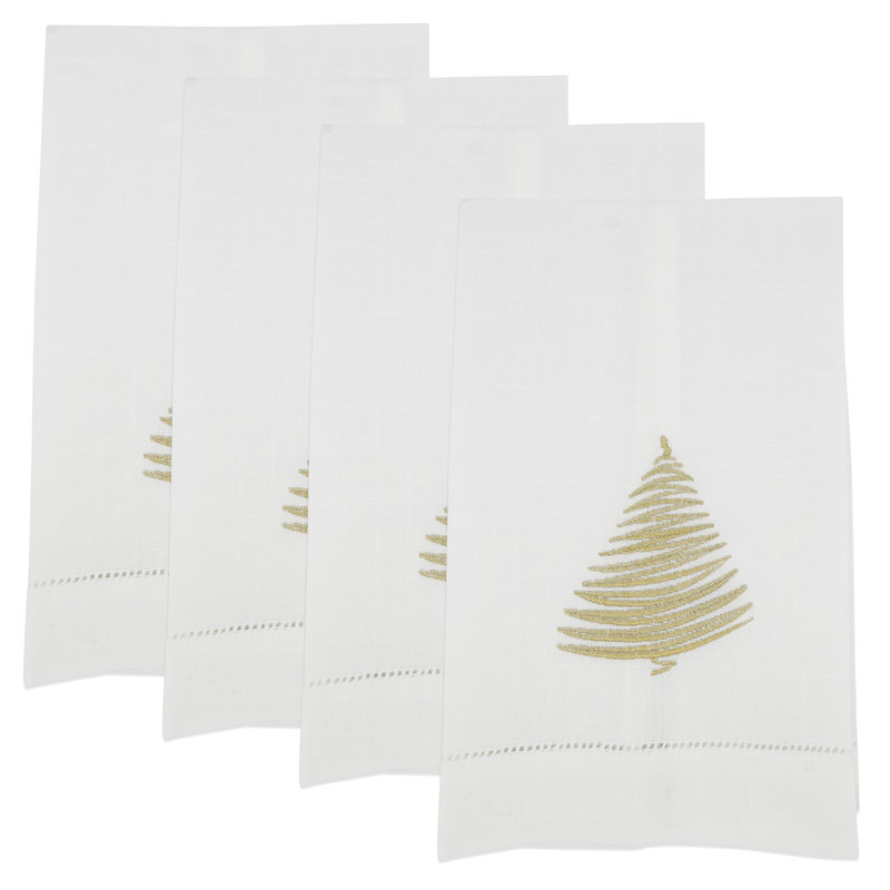 Ensemble de 4 serviettes d'invité pour arbre de Noël Holiday Haven, Or