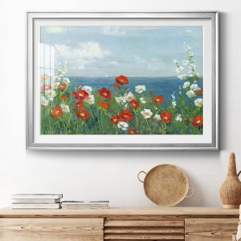 À travers les fleurs - Peinture encadrée, Papier avec cadre argenté, H 22,5 po x l 30,5 po x P 1,5 po