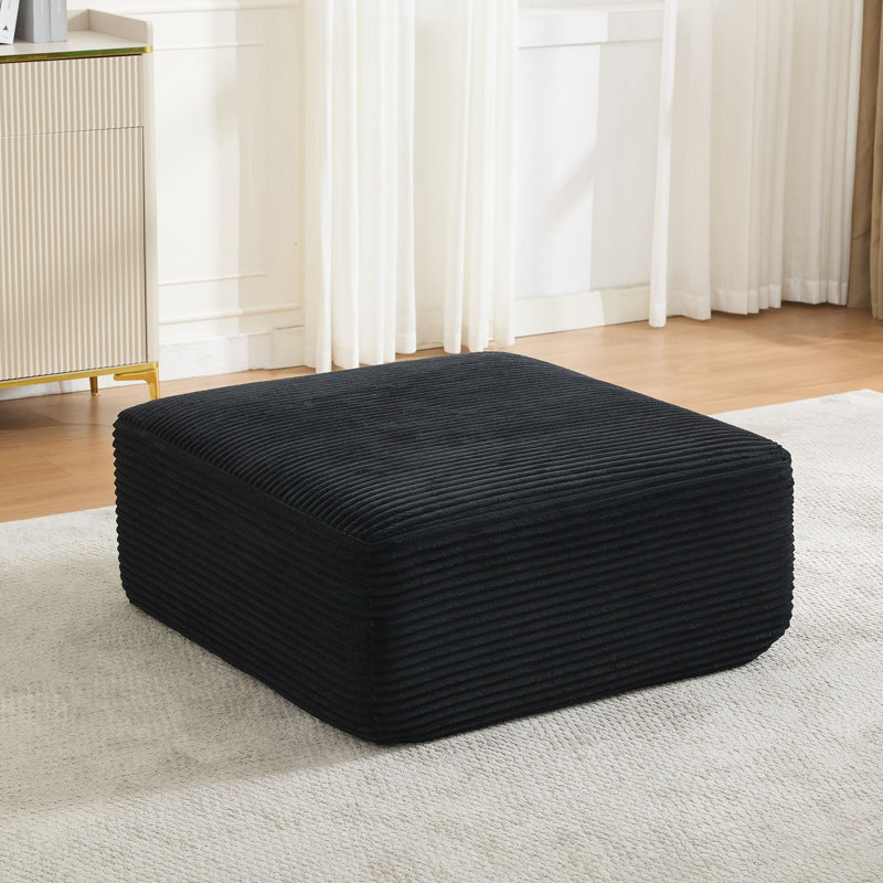 Acuna Corduroy Upholstered Ottoman, Charcoal Black