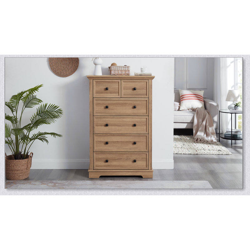 Grande commode 6 tiroirs avec 6 tiroirs, rangement spacieux pour les vêtements et les accessoires, style campagnard moderne et rustique