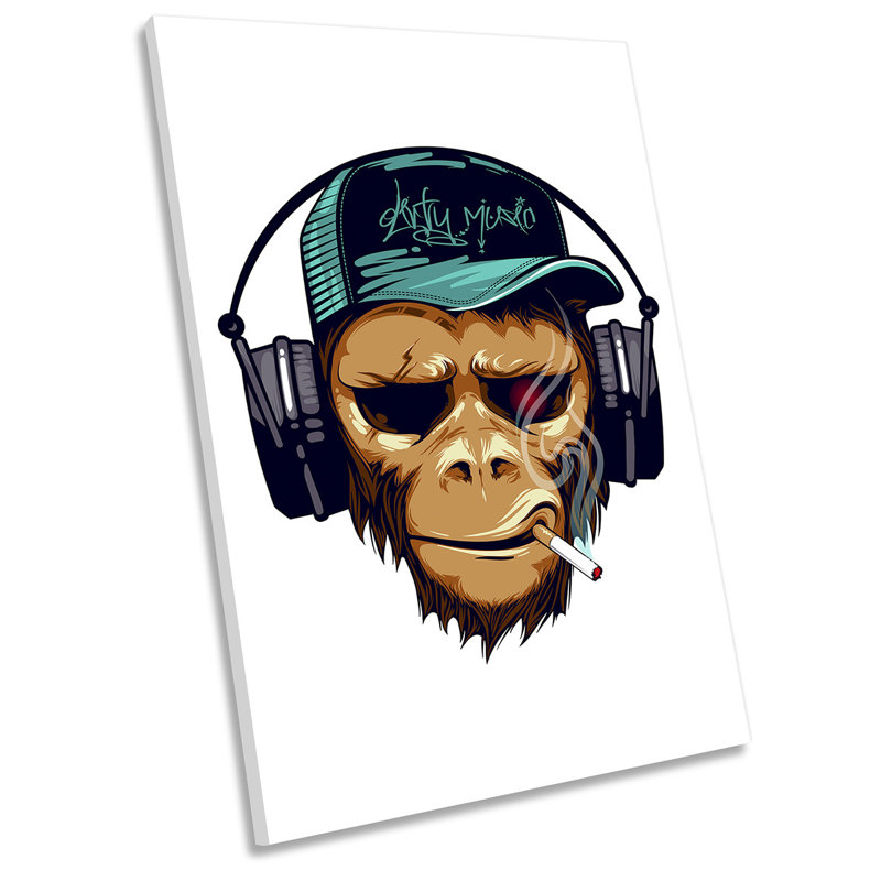 Monkey DJ Headphones - Wrapped Canvas Print, 76.2cm H x 50.8cm W x 2cm D