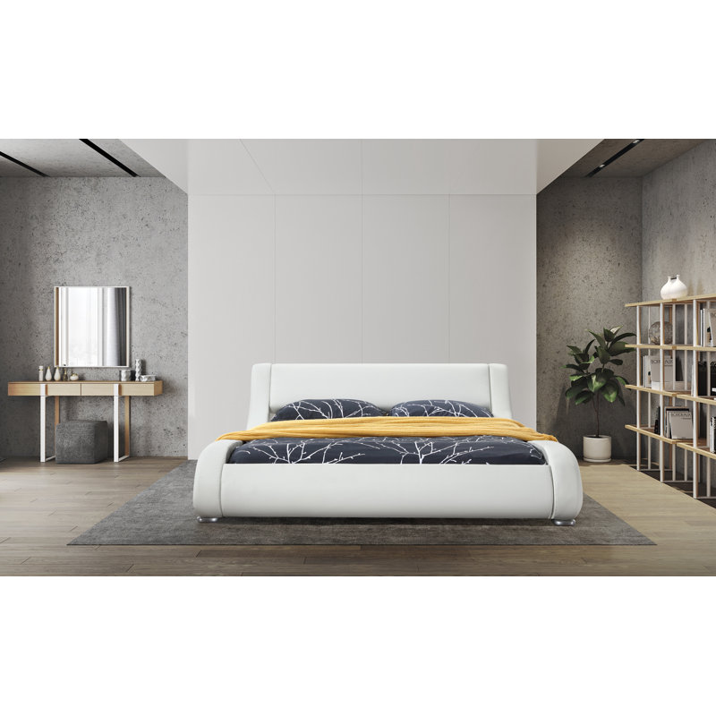 Albricus Vegan Leather Sleigh Bed, King, White