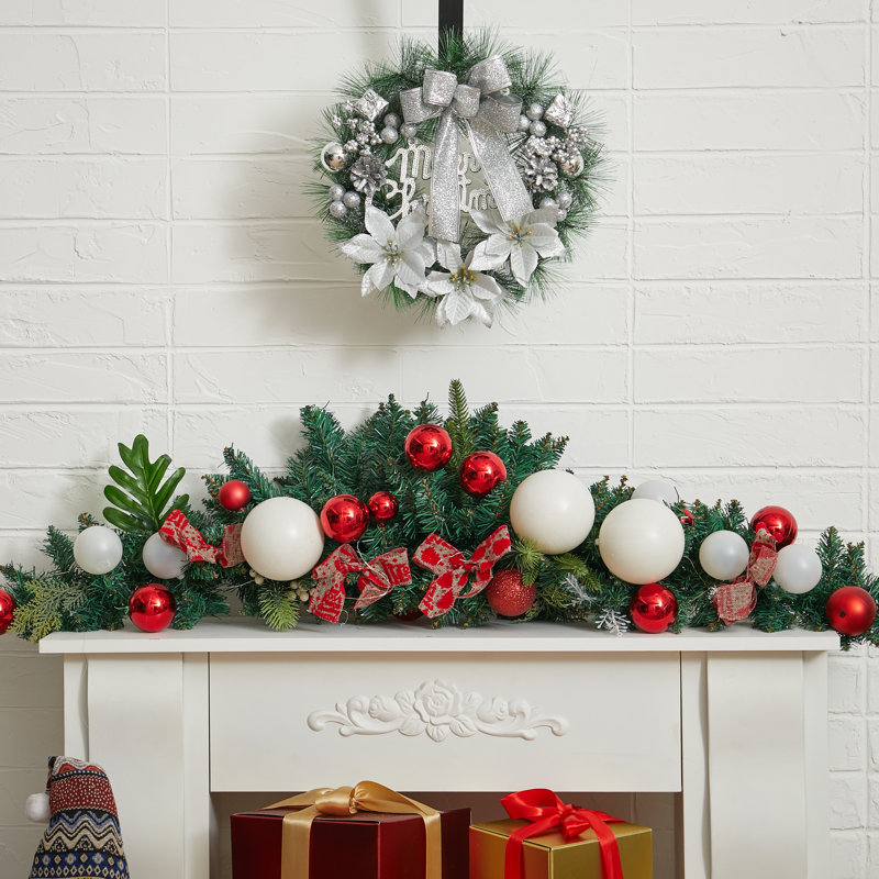 Elegant Christmas Wreath with Mixed Decorations, Silver
