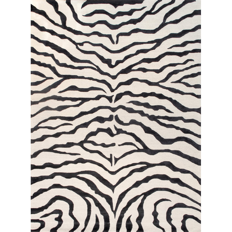 Tapis noir / blanc en laine synthétique touffeté Edgy, Rectangle 4 pi x 6 pi