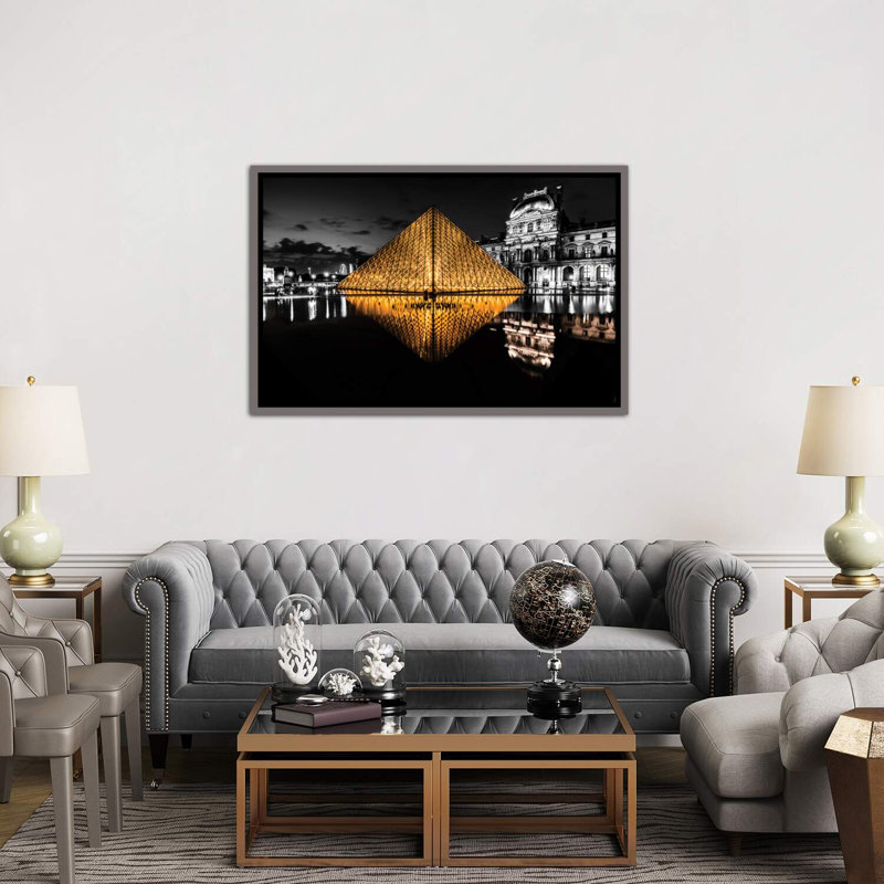 The Louvre by Anders Jorulf - Photograph Print, 40" H x 60" W x 1.5" D, Dark Rustic Gray Framed Canvas