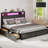 Bed Frame with 4 Storage Drawers and 2-tier Solid Wood Headboard Storage With Charging Station and LED Lights, Noise Free-1158615073-1173791688