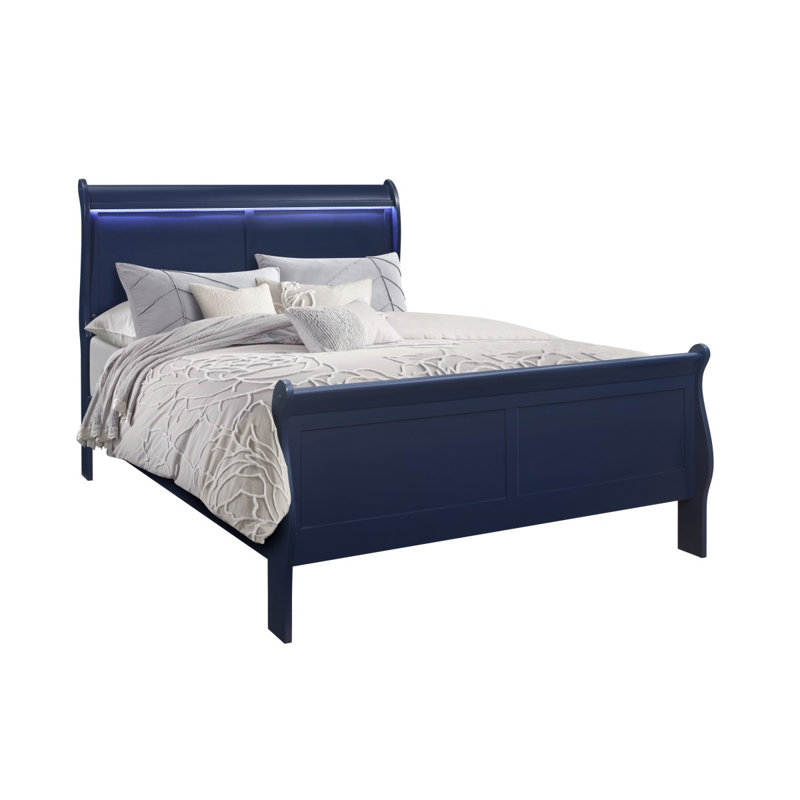 Lit double bleu charlston avec DEL, Full