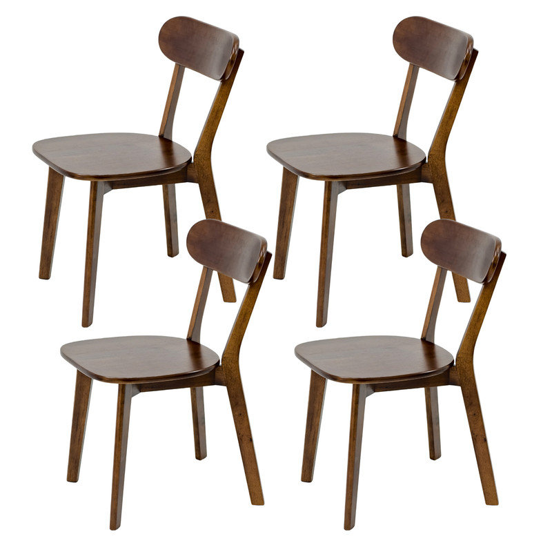 Solid Wood Mid-Century Modern Dining Chairs, Curved Back Kitchen Chairs with Adjustable Foot Pads, 4-Piece Set for Dining Room, Walnut