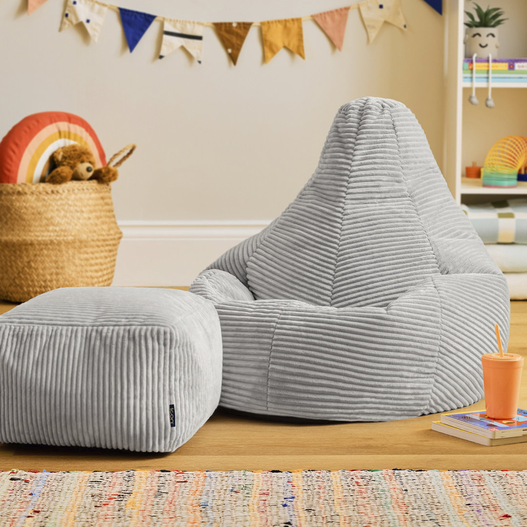 icon Kids Dalton Cord High Back Bean Bag and Mini Square Footstool, Teal