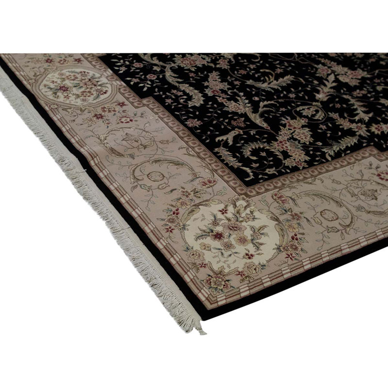 Tapis noir / gris noué à la main de conception unique 8 pi 9 po x 11 pi 9 po