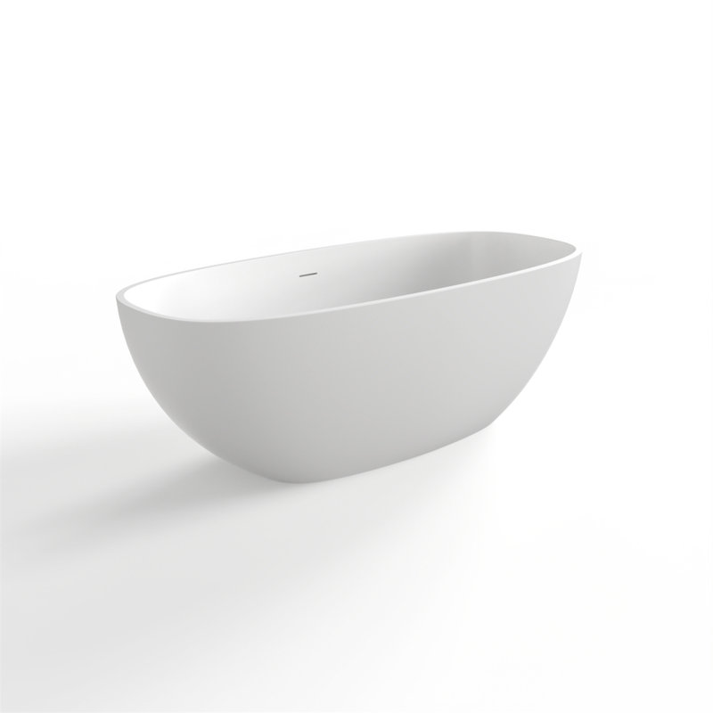 66.9 Inch Freestanding Solid Surface Soaking Bathtub For Bathroom, Matte White