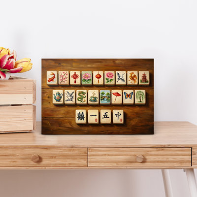 «Vibrant Mahjong Art Traditional Contemporary Butterfly Bird Cerise Flower Nature», art mural
