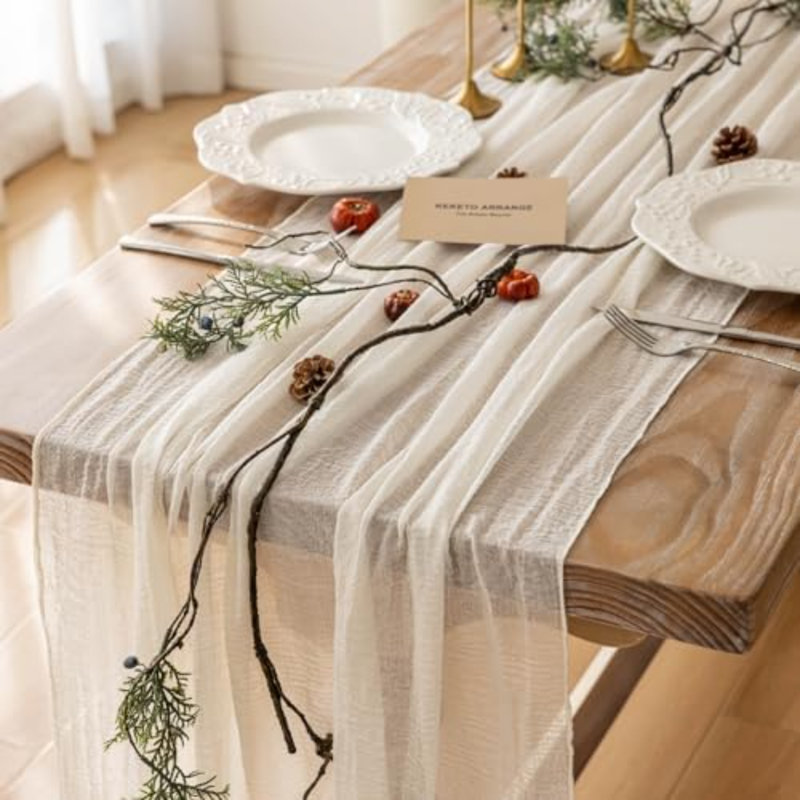 Chemin de table en mousseline blanche (3 pièces) de 3 mètres (120 pouces) pour une fête bohème ou une décoration intérieure.