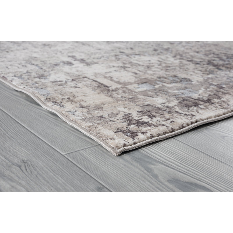 Tapis taupe / brun à motif abstrait Rummond, Tapis de couloir 2 pi 8 po x 8 pi